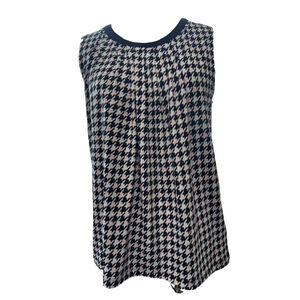 Jones New York L black pink white houndstooth stretch sleeveless top EUC
